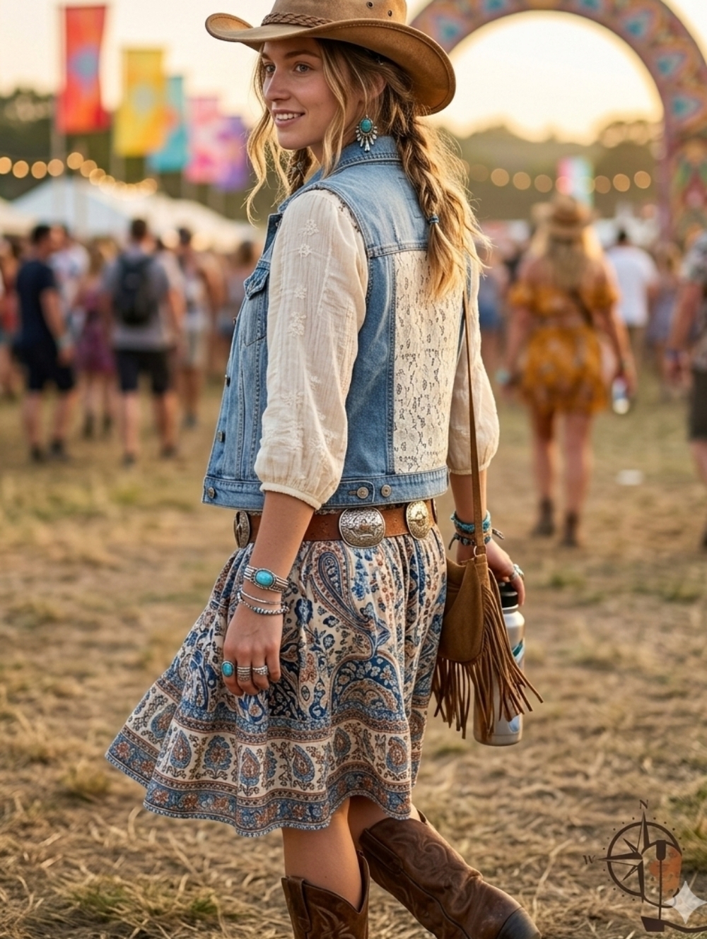 Light Wash Denim Lace Back Vest Sz Large -Coastal Cowgirl Festival Boho Chic